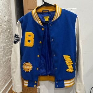 Blue and Yellow Varsity Jacket with Patches